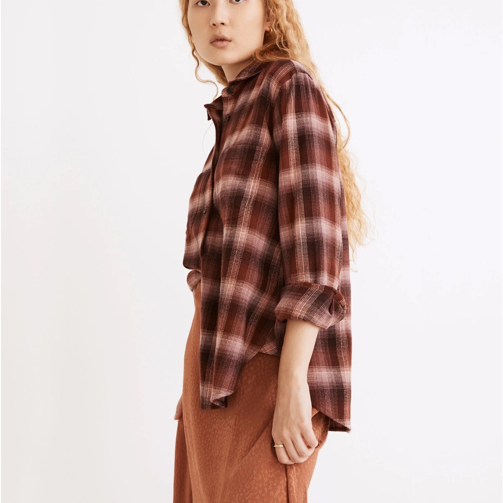 Flannel Oversized Ex-Boyfriend Swing Shirt Buffalo Check Medium - Picture 3 of 8